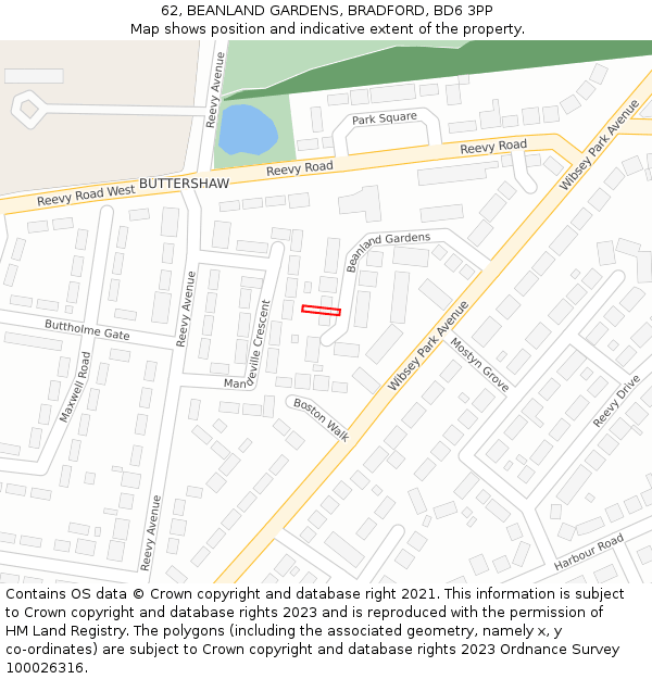 62, BEANLAND GARDENS, BRADFORD, BD6 3PP: Location map and indicative extent of plot