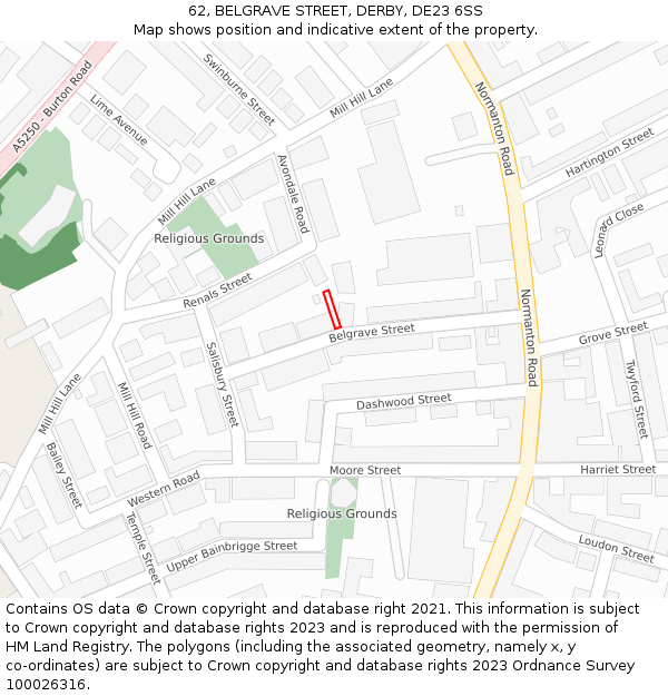 62, BELGRAVE STREET, DERBY, DE23 6SS: Location map and indicative extent of plot