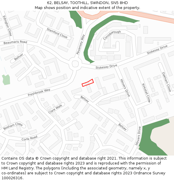 62, BELSAY, TOOTHILL, SWINDON, SN5 8HD: Location map and indicative extent of plot