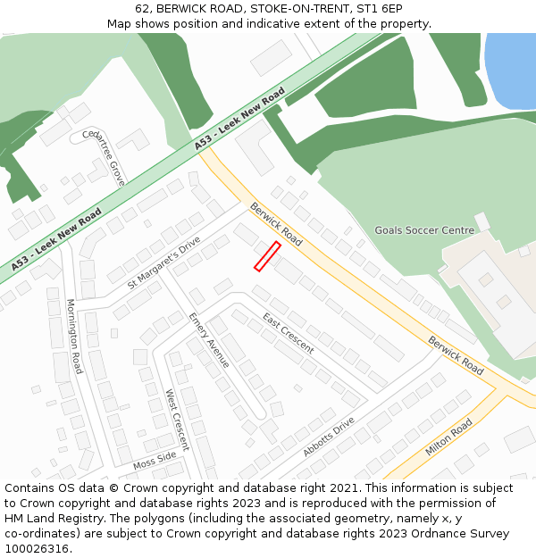 62, BERWICK ROAD, STOKE-ON-TRENT, ST1 6EP: Location map and indicative extent of plot