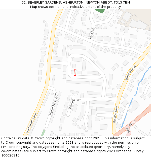 62, BEVERLEY GARDENS, ASHBURTON, NEWTON ABBOT, TQ13 7BN: Location map and indicative extent of plot