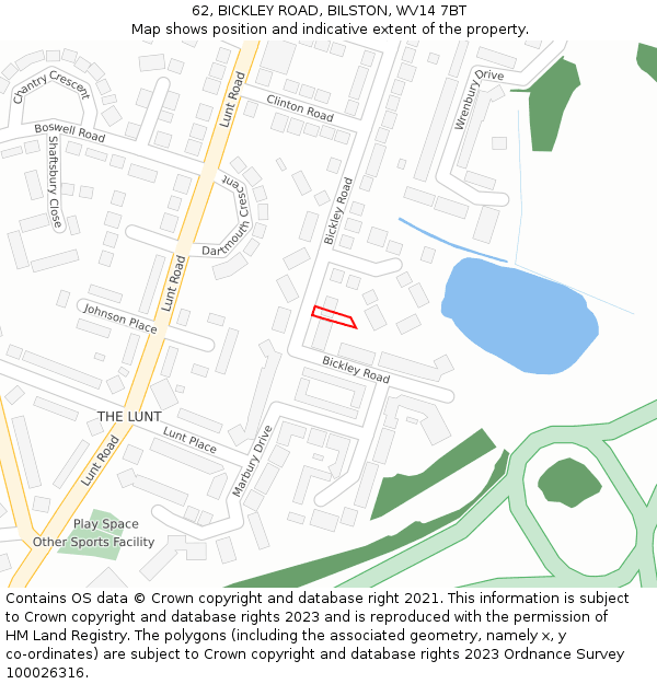 62, BICKLEY ROAD, BILSTON, WV14 7BT: Location map and indicative extent of plot