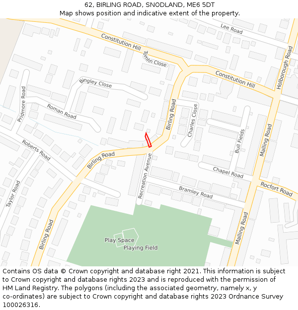 62, BIRLING ROAD, SNODLAND, ME6 5DT: Location map and indicative extent of plot