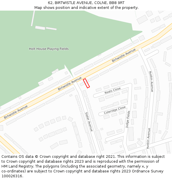 62, BIRTWISTLE AVENUE, COLNE, BB8 9RT: Location map and indicative extent of plot