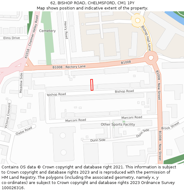 62, BISHOP ROAD, CHELMSFORD, CM1 1PY: Location map and indicative extent of plot