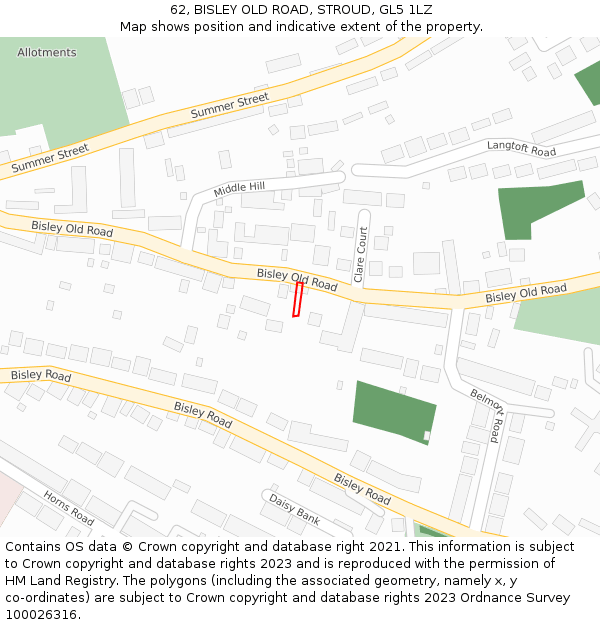 62, BISLEY OLD ROAD, STROUD, GL5 1LZ: Location map and indicative extent of plot