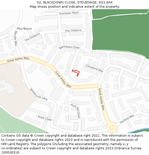 62, BLACKDOWN CLOSE, STEVENAGE, SG1 6AX: Location map and indicative extent of plot