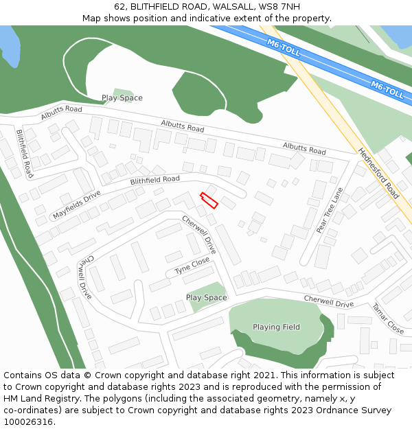 62, BLITHFIELD ROAD, WALSALL, WS8 7NH: Location map and indicative extent of plot