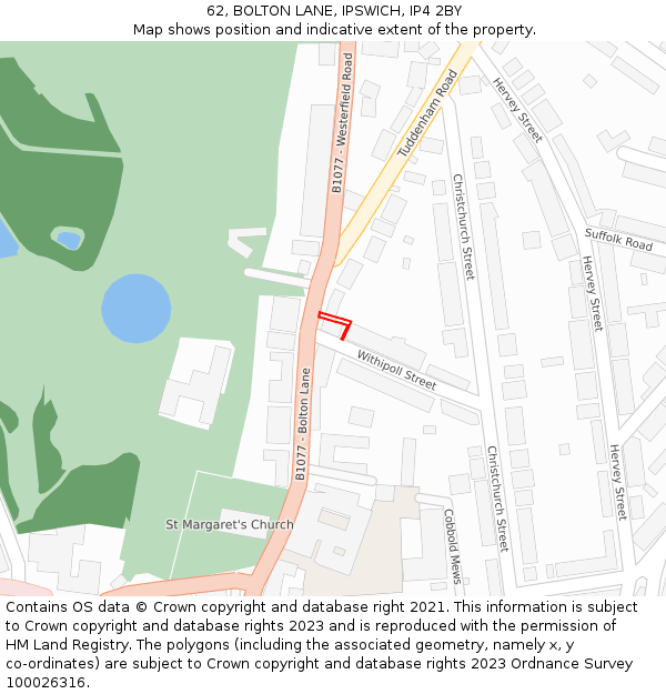 62, BOLTON LANE, IPSWICH, IP4 2BY: Location map and indicative extent of plot