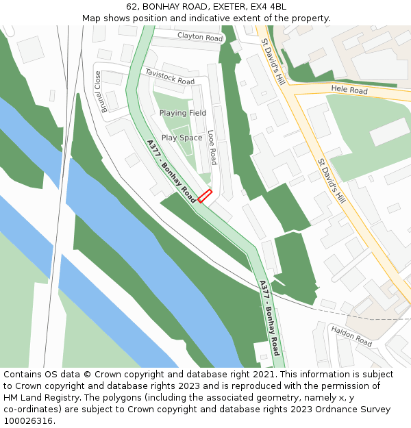 62, BONHAY ROAD, EXETER, EX4 4BL: Location map and indicative extent of plot