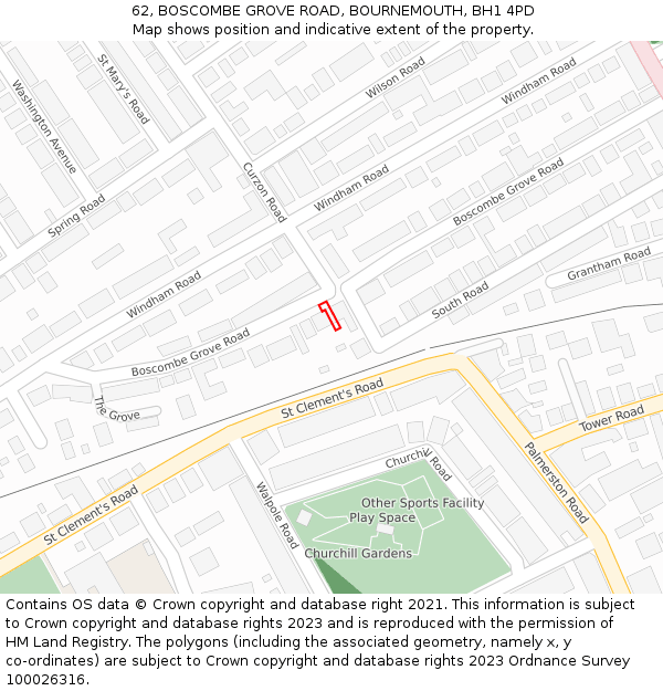 62, BOSCOMBE GROVE ROAD, BOURNEMOUTH, BH1 4PD: Location map and indicative extent of plot