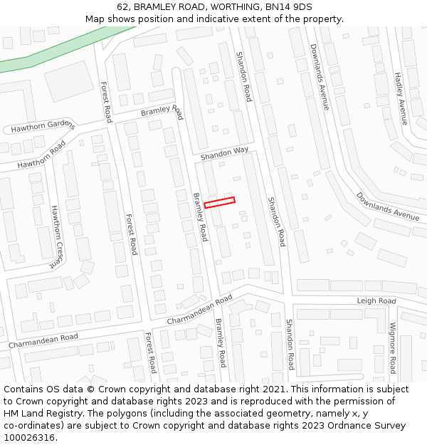 62, BRAMLEY ROAD, WORTHING, BN14 9DS: Location map and indicative extent of plot