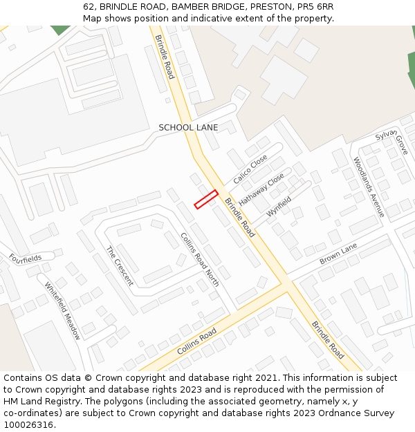 62, BRINDLE ROAD, BAMBER BRIDGE, PRESTON, PR5 6RR: Location map and indicative extent of plot
