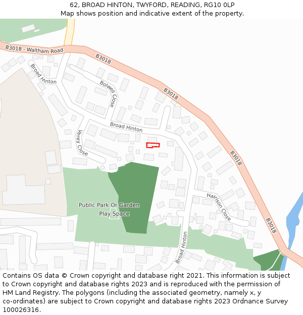 62, BROAD HINTON, TWYFORD, READING, RG10 0LP: Location map and indicative extent of plot