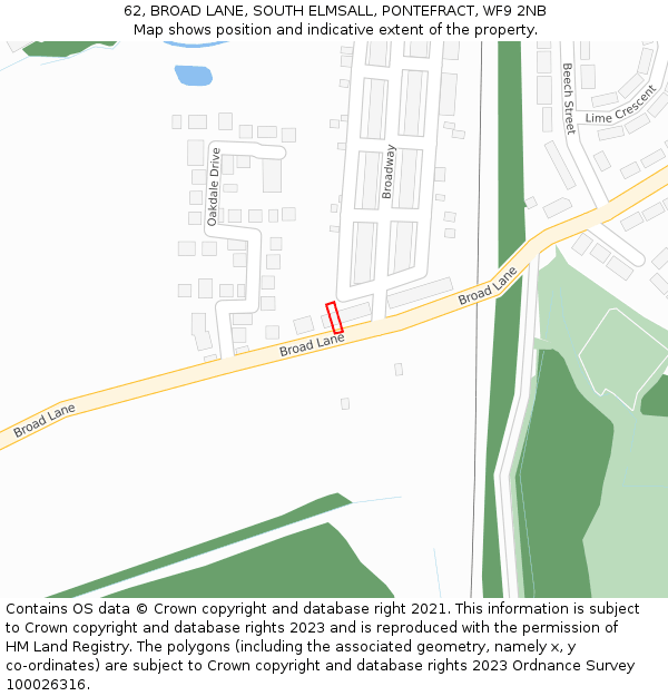62, BROAD LANE, SOUTH ELMSALL, PONTEFRACT, WF9 2NB: Location map and indicative extent of plot