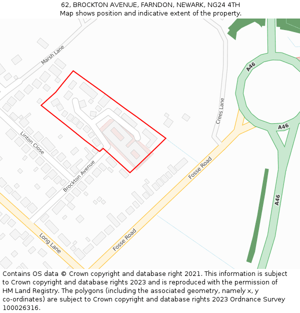 62, BROCKTON AVENUE, FARNDON, NEWARK, NG24 4TH: Location map and indicative extent of plot