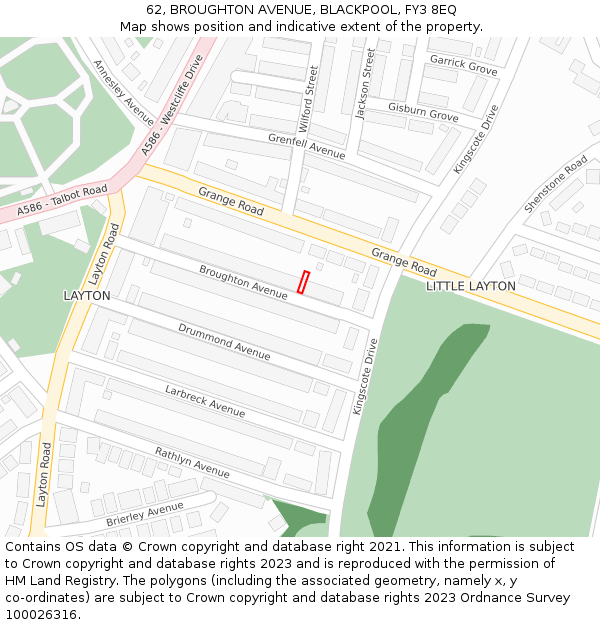 62, BROUGHTON AVENUE, BLACKPOOL, FY3 8EQ: Location map and indicative extent of plot