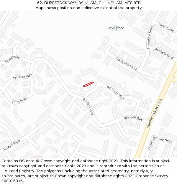 62, BURRSTOCK WAY, RAINHAM, GILLINGHAM, ME8 8TR: Location map and indicative extent of plot