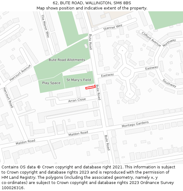 62, BUTE ROAD, WALLINGTON, SM6 8BS: Location map and indicative extent of plot