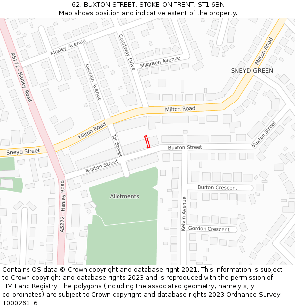 62, BUXTON STREET, STOKE-ON-TRENT, ST1 6BN: Location map and indicative extent of plot