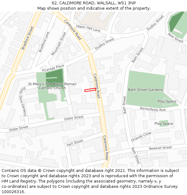 62, CALDMORE ROAD, WALSALL, WS1 3NP: Location map and indicative extent of plot