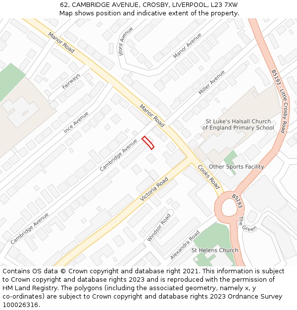 62, CAMBRIDGE AVENUE, CROSBY, LIVERPOOL, L23 7XW: Location map and indicative extent of plot