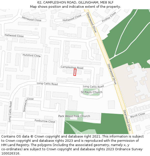 62, CAMPLESHON ROAD, GILLINGHAM, ME8 9LF: Location map and indicative extent of plot