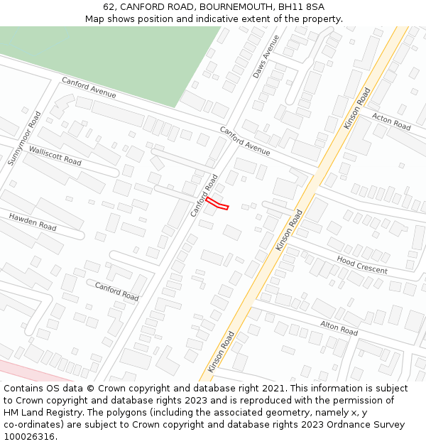 62, CANFORD ROAD, BOURNEMOUTH, BH11 8SA: Location map and indicative extent of plot