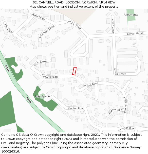 62, CANNELL ROAD, LODDON, NORWICH, NR14 6DW: Location map and indicative extent of plot