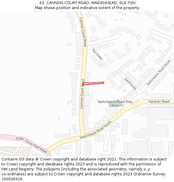 62, CANNON COURT ROAD, MAIDENHEAD, SL6 7QN: Location map and indicative extent of plot