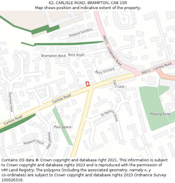 62, CARLISLE ROAD, BRAMPTON, CA8 1SR: Location map and indicative extent of plot