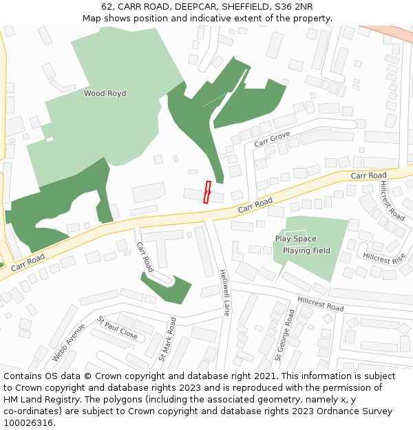 62, CARR ROAD, DEEPCAR, SHEFFIELD, S36 2NR: Location map and indicative extent of plot