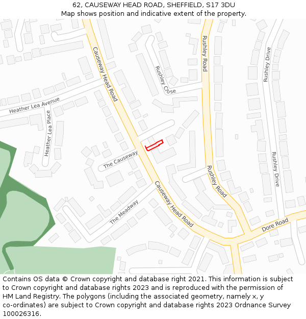 62, CAUSEWAY HEAD ROAD, SHEFFIELD, S17 3DU: Location map and indicative extent of plot