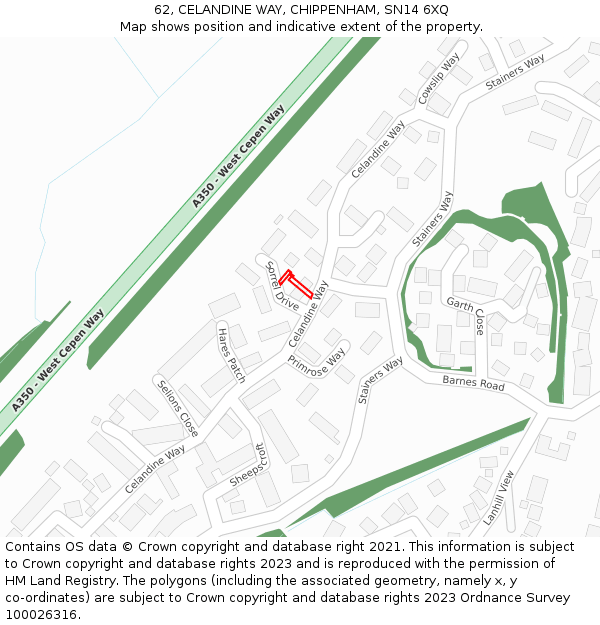 62, CELANDINE WAY, CHIPPENHAM, SN14 6XQ: Location map and indicative extent of plot