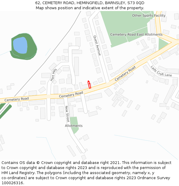 62, CEMETERY ROAD, HEMINGFIELD, BARNSLEY, S73 0QD: Location map and indicative extent of plot