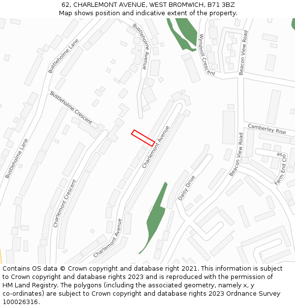 62, CHARLEMONT AVENUE, WEST BROMWICH, B71 3BZ: Location map and indicative extent of plot