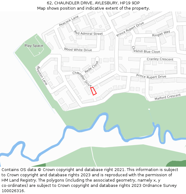 62, CHAUNDLER DRIVE, AYLESBURY, HP19 9DP: Location map and indicative extent of plot