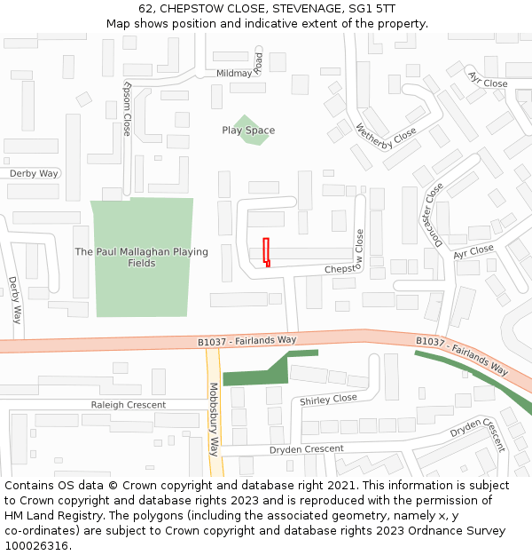 62, CHEPSTOW CLOSE, STEVENAGE, SG1 5TT: Location map and indicative extent of plot