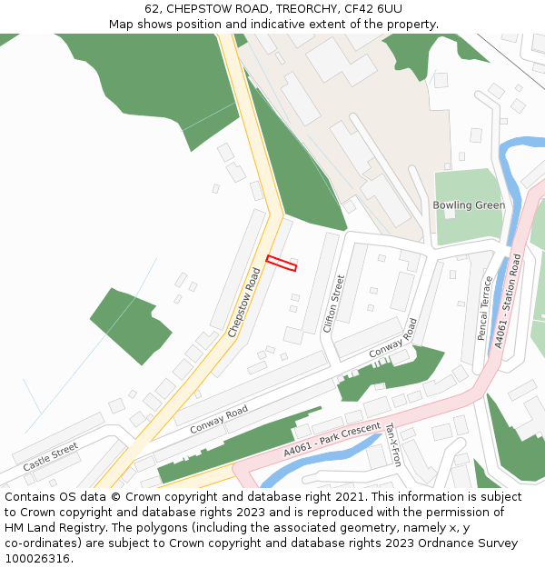 62, CHEPSTOW ROAD, TREORCHY, CF42 6UU: Location map and indicative extent of plot