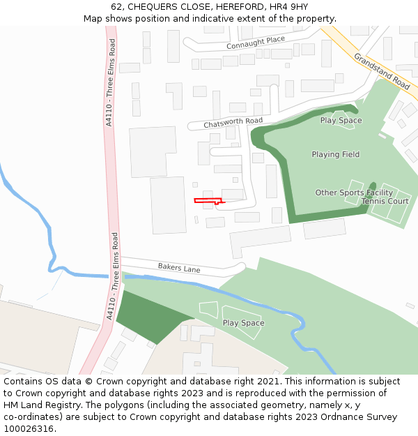 62, CHEQUERS CLOSE, HEREFORD, HR4 9HY: Location map and indicative extent of plot