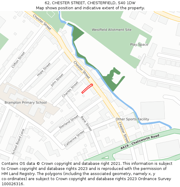 62, CHESTER STREET, CHESTERFIELD, S40 1DW: Location map and indicative extent of plot