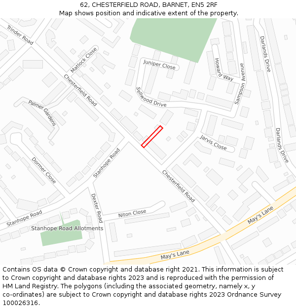 62, CHESTERFIELD ROAD, BARNET, EN5 2RF: Location map and indicative extent of plot