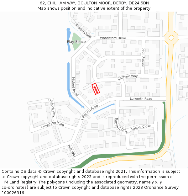 62, CHILHAM WAY, BOULTON MOOR, DERBY, DE24 5BN: Location map and indicative extent of plot