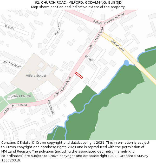 62, CHURCH ROAD, MILFORD, GODALMING, GU8 5JD: Location map and indicative extent of plot