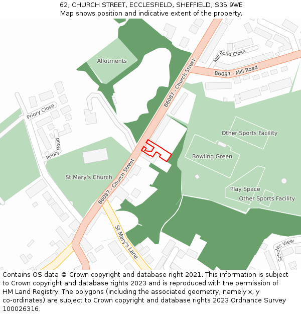 62, CHURCH STREET, ECCLESFIELD, SHEFFIELD, S35 9WE: Location map and indicative extent of plot