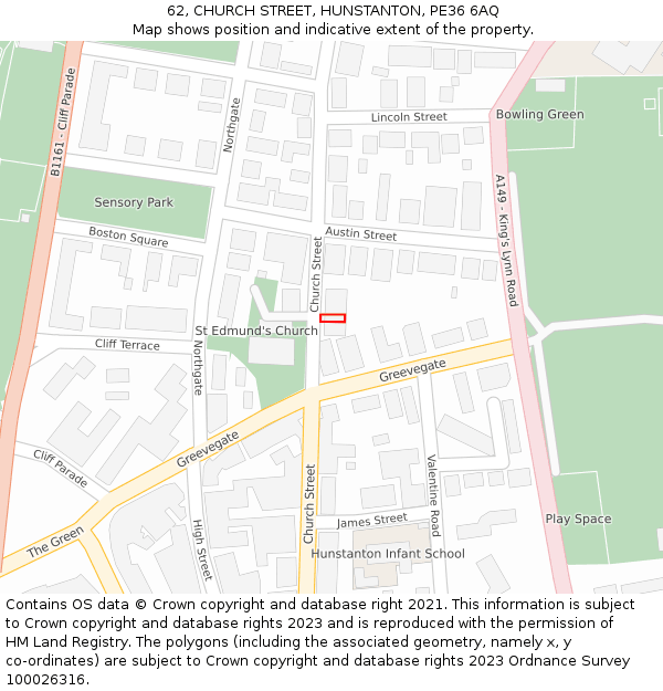 62, CHURCH STREET, HUNSTANTON, PE36 6AQ: Location map and indicative extent of plot