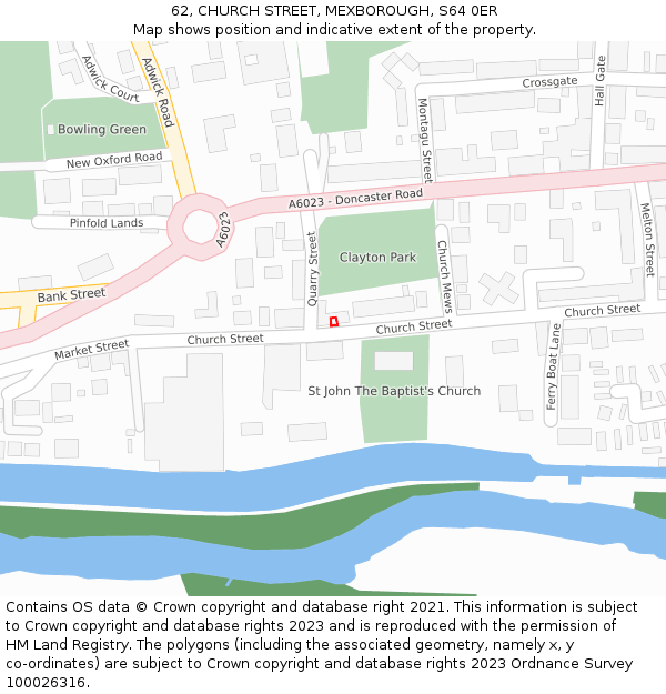 62, CHURCH STREET, MEXBOROUGH, S64 0ER: Location map and indicative extent of plot