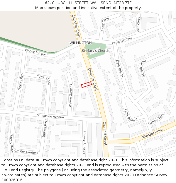 62, CHURCHILL STREET, WALLSEND, NE28 7TE: Location map and indicative extent of plot