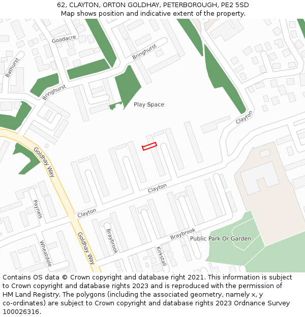 62, CLAYTON, ORTON GOLDHAY, PETERBOROUGH, PE2 5SD: Location map and indicative extent of plot