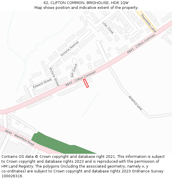 62, CLIFTON COMMON, BRIGHOUSE, HD6 1QW: Location map and indicative extent of plot